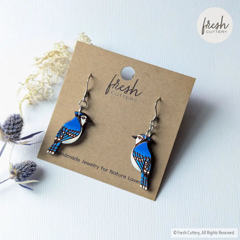 Mini Blue Jay Earrings Dangle And Drop