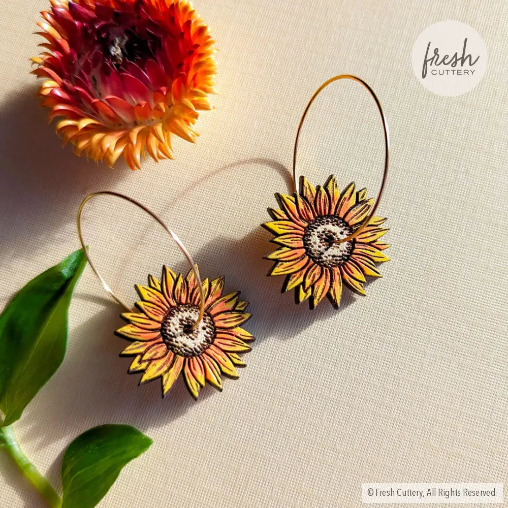 Mini Golden Sunflower Hoops Dangle And Drop Earrings