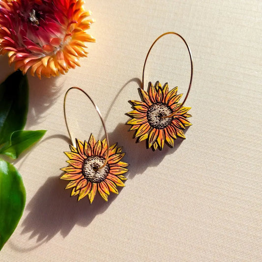 Mini Golden Sunflower Hoops Dangle And Drop Earrings