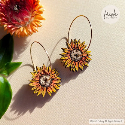 Mini Golden Sunflower Hoops Dangle And Drop Earrings