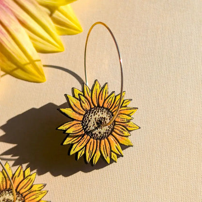 Mini Golden Sunflower Hoops Dangle and Drop Earrings