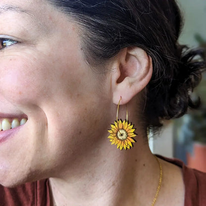 Mini Golden Sunflower Hoops Dangle And Drop Earrings