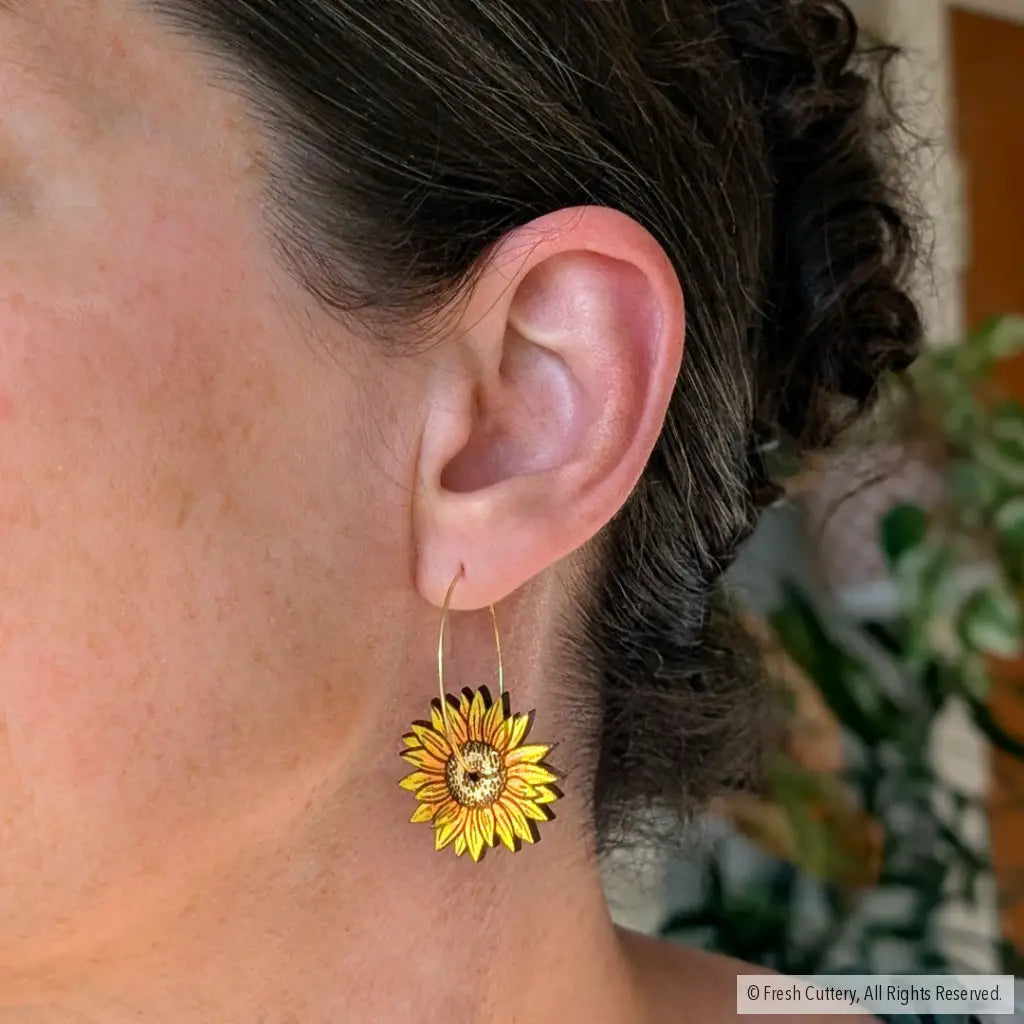 Mini Golden Sunflower Hoops Dangle and Drop Earrings