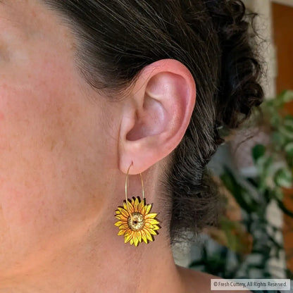 Mini Golden Sunflower Hoops Dangle and Drop Earrings