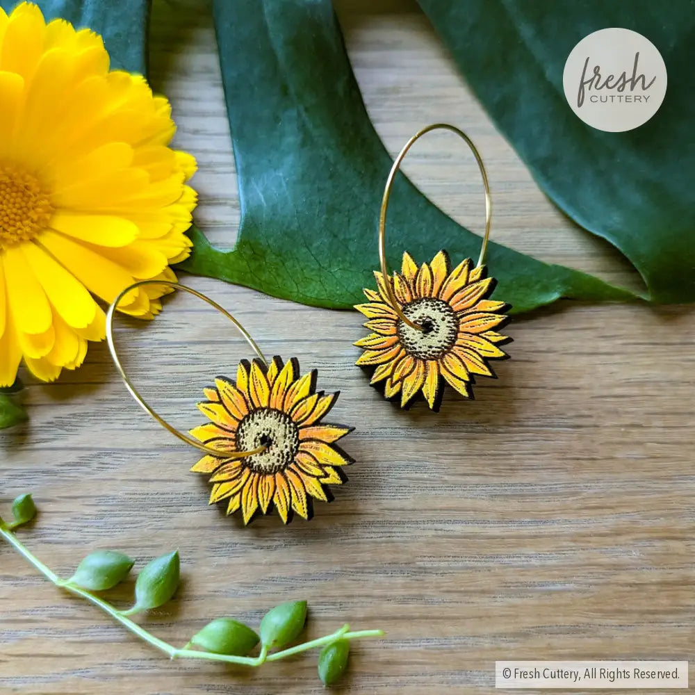 Mini Golden Sunflower Hoops Dangle And Drop Earrings