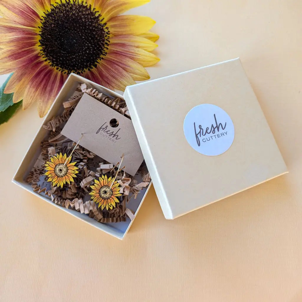 Mini Golden Sunflower Hoops Dangle and Drop Earrings