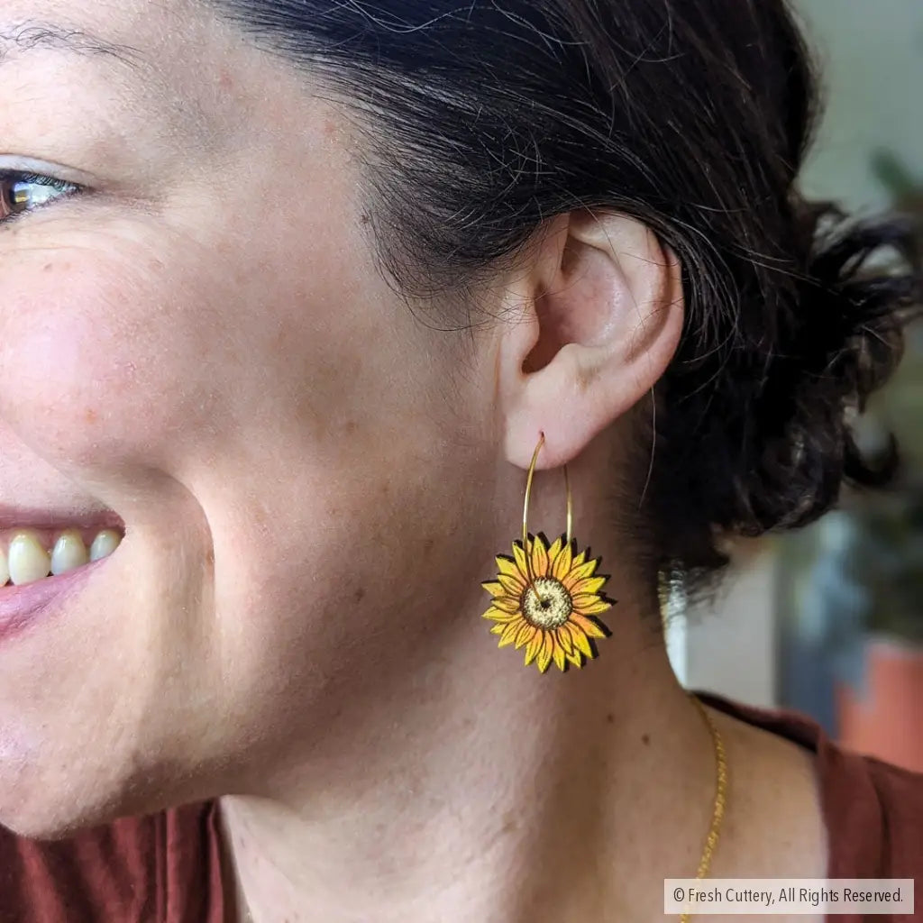 Mini Golden Sunflower Hoops Dangle And Drop Earrings