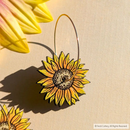 Mini Golden Sunflower Hoops Dangle and Drop Earrings