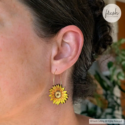 Mini Golden Sunflower Hoops Dangle and Drop Earrings