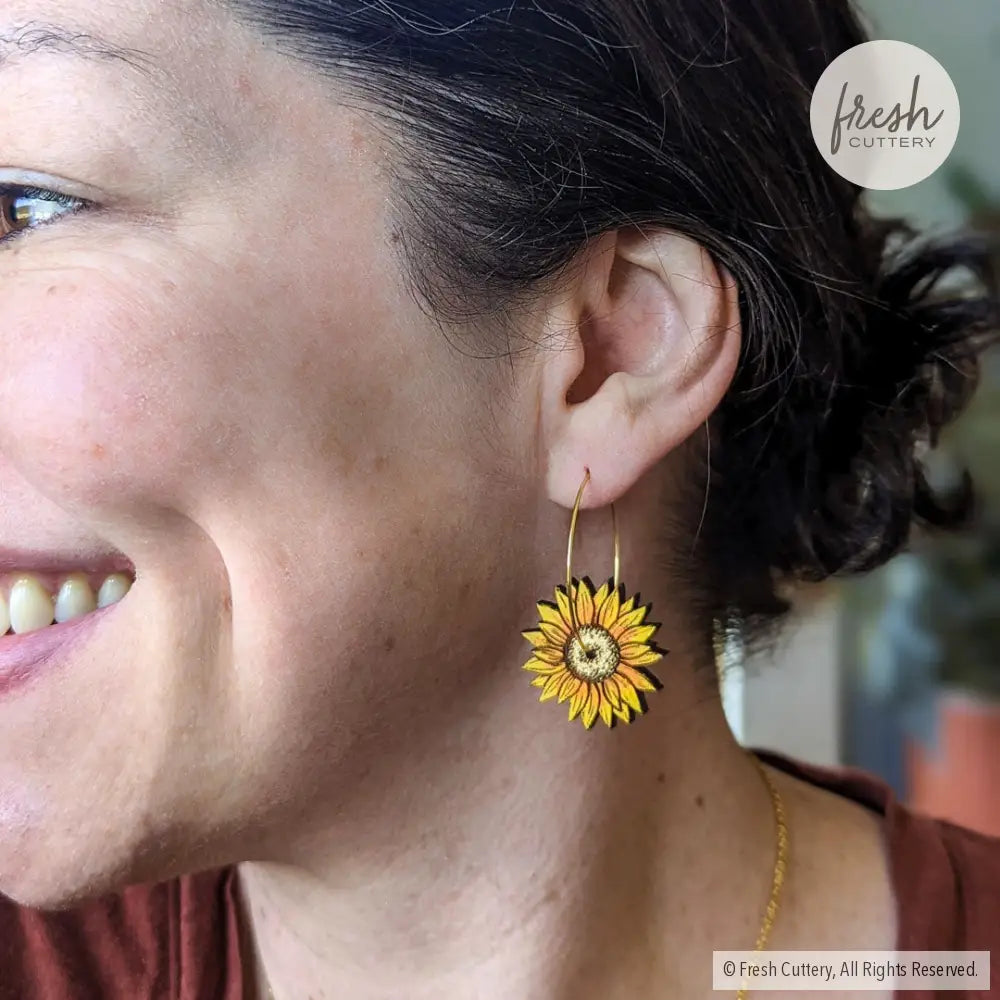 Mini Golden Sunflower Hoops Dangle And Drop Earrings