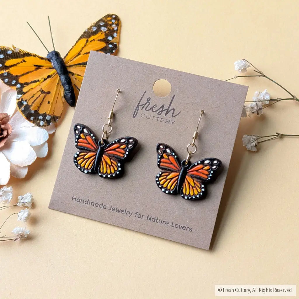 Mini Monarch Butterfly Earrings Dangle and Drop Earrings