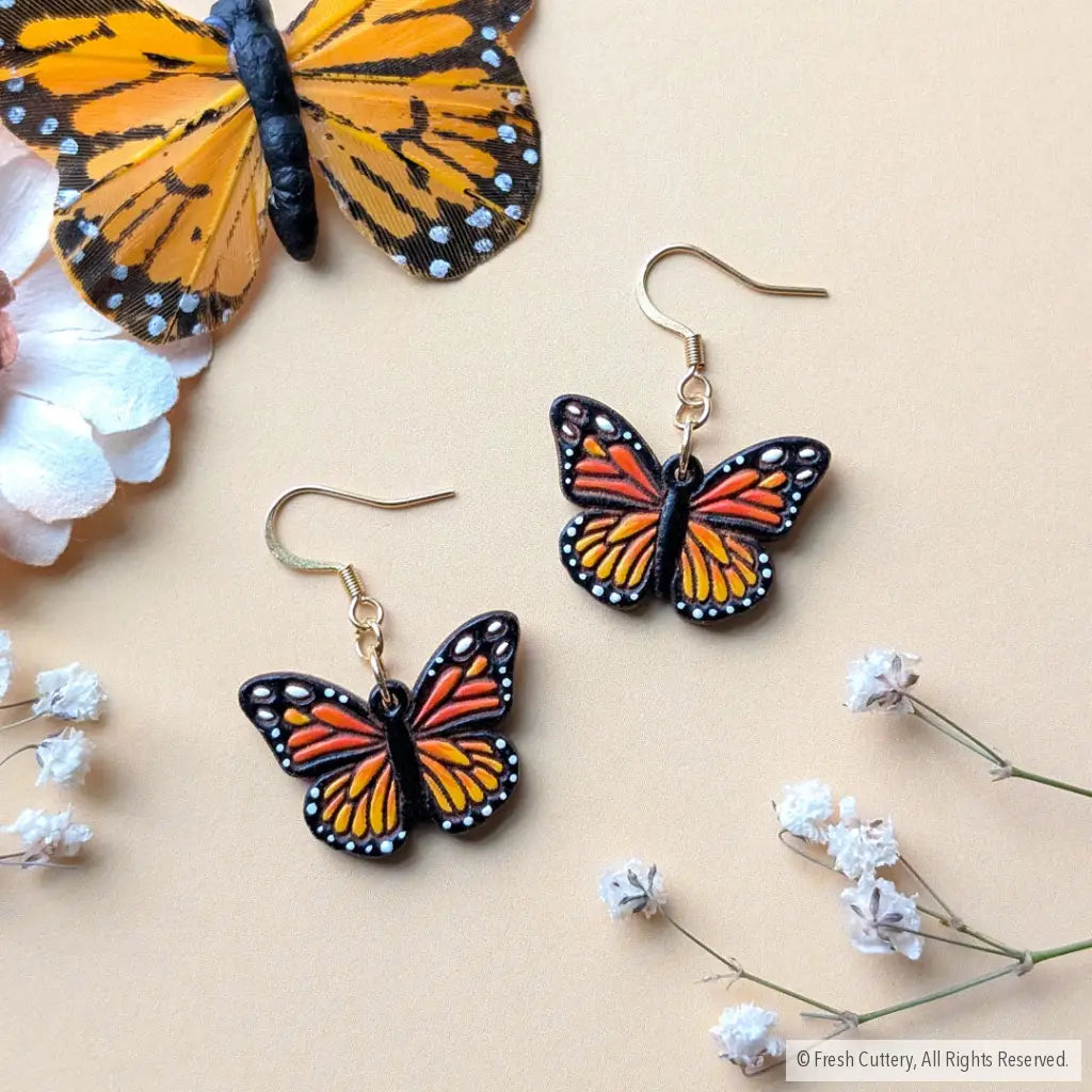Mini Monarch Butterfly Earrings Gold Ear Wires Dangle and Drop Earrings