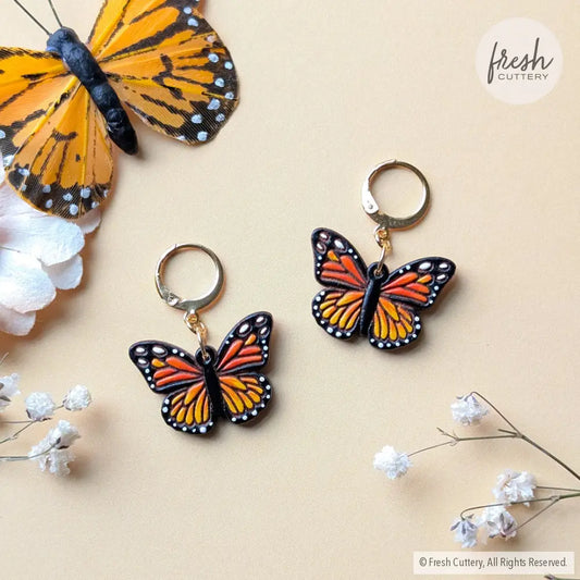 Mini Monarch Butterfly Earrings Gold Leverbacks Dangle and Drop Earrings