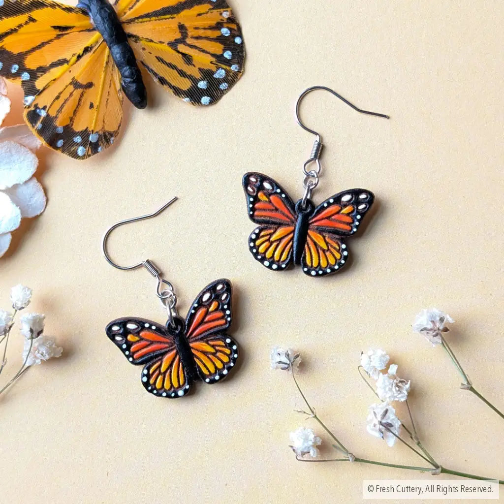 Mini Monarch Butterfly Earrings Silver Ear Wires Dangle and Drop Earrings