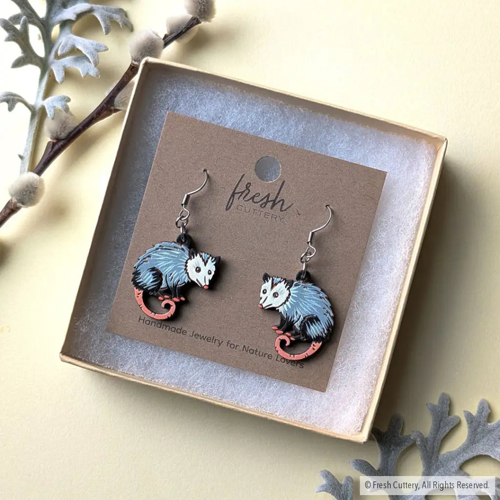 Mini Opossum Earrings Dangle and Drop Earrings