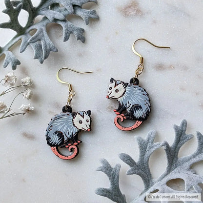 Mini Opossum Earrings Gold Ear Wires Dangle and Drop Earrings