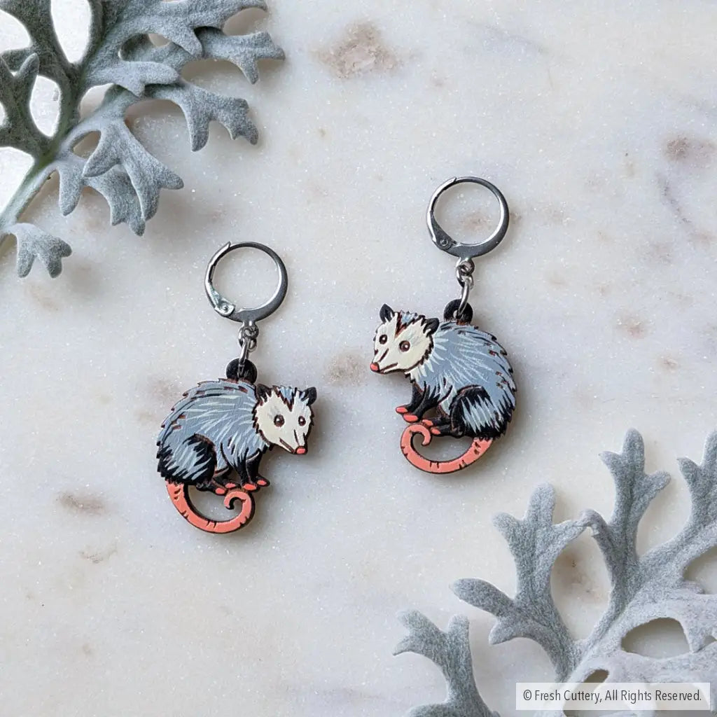 Mini Opossum Earrings Silver Leverbacks Dangle and Drop Earrings
