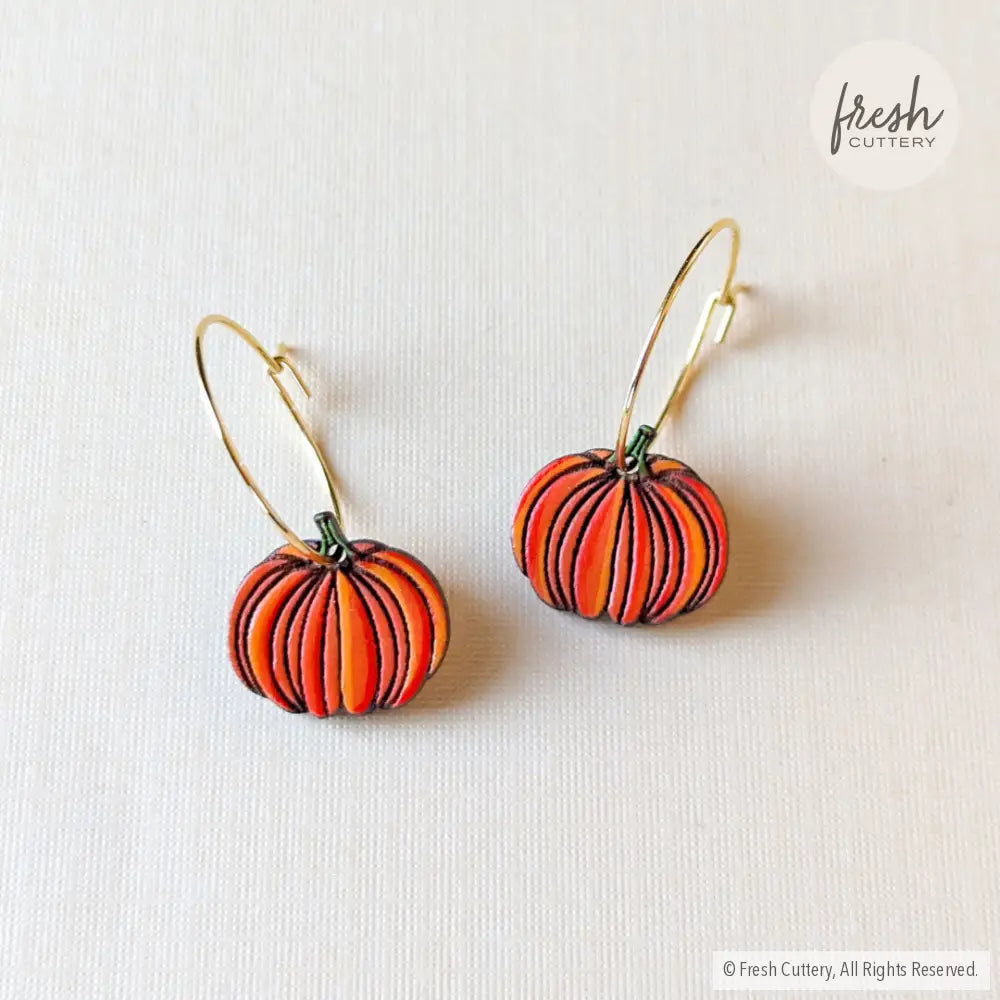 Mini Pumpkin Earrings Gold Hoops Dangle And Drop