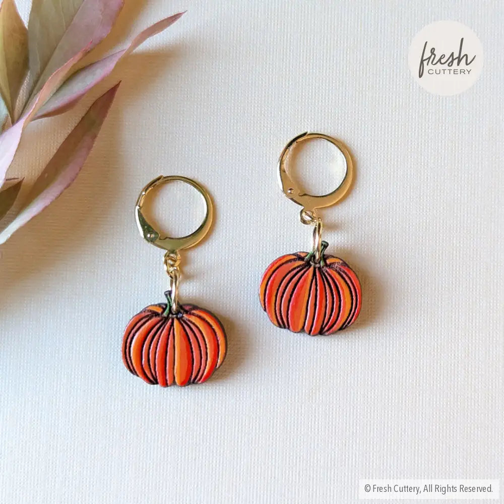 Mini Pumpkin Earrings Gold Leverbacks Dangle And Drop