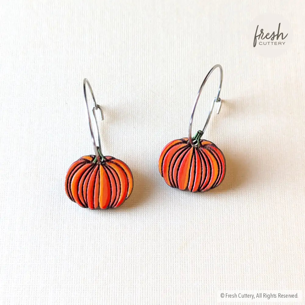 Mini Pumpkin Earrings Silver Hoops Dangle And Drop