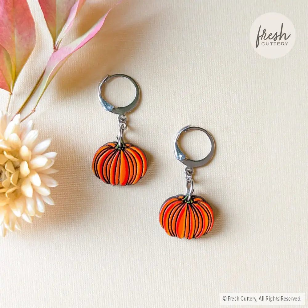 Mini Pumpkin Earrings Silver Leverbacks Dangle And Drop