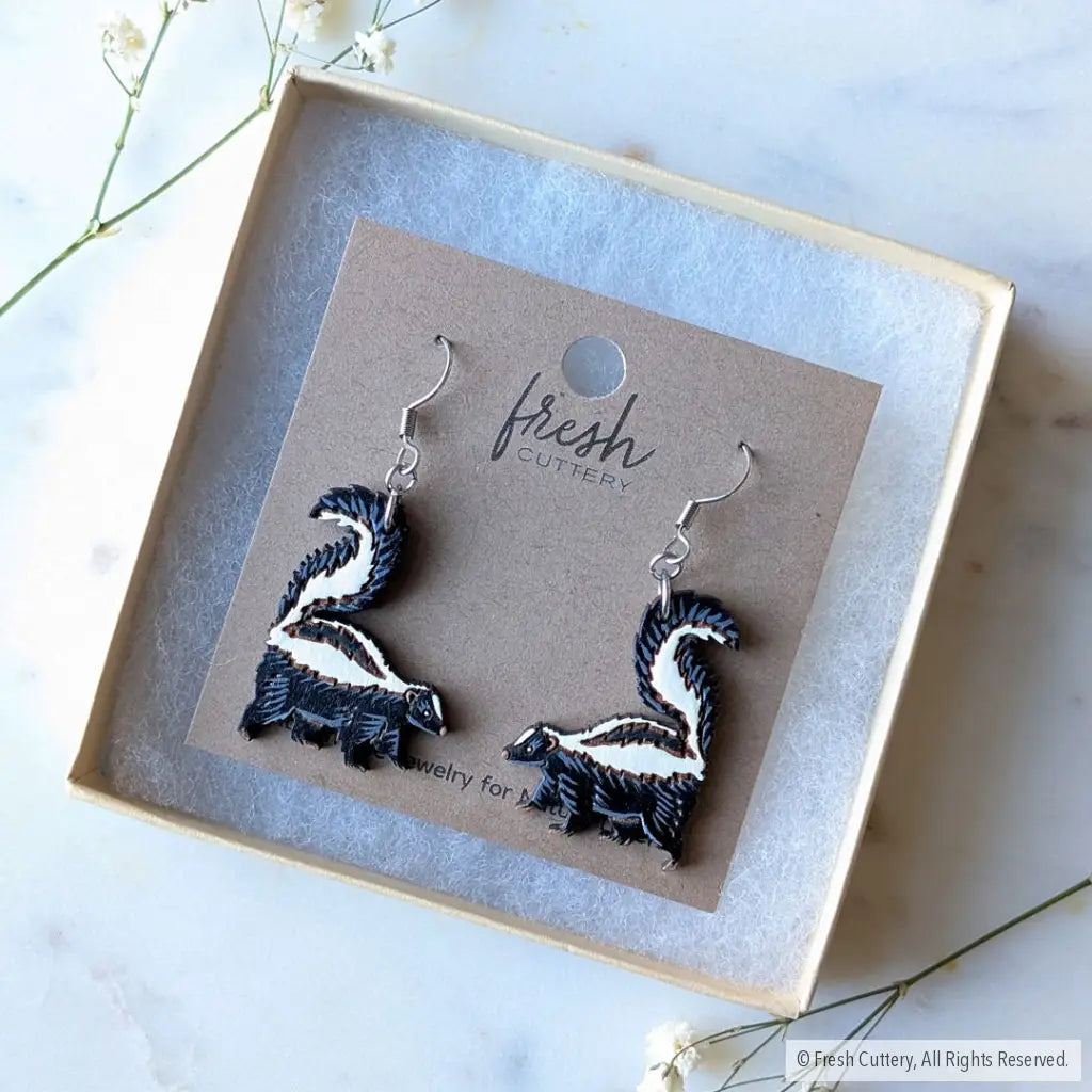 Mini Skunk Earrings Dangle and Drop Earrings