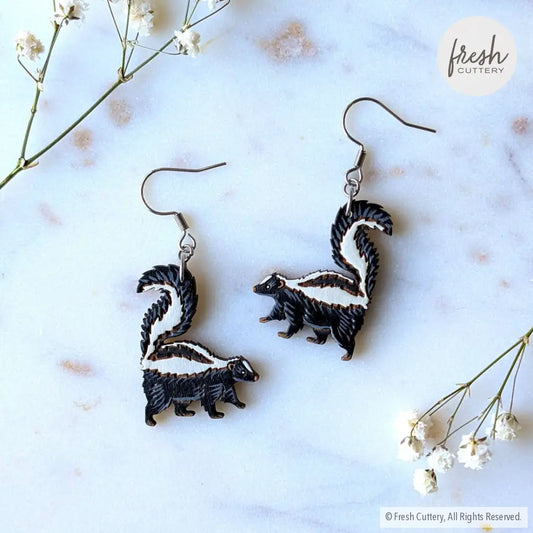 Mini Skunk Earrings Silver Ear Wires Dangle and Drop Earrings