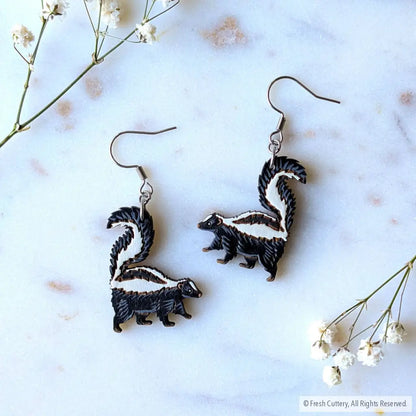 Mini Skunk Earrings Silver Ear Wires Dangle and Drop Earrings