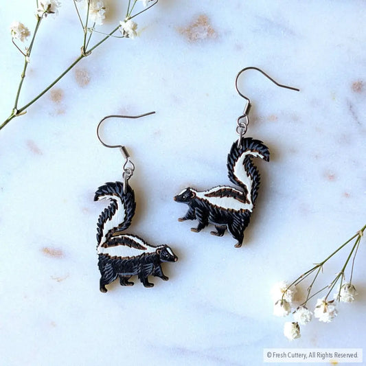 Mini Skunk Earrings Silver Ear Wires Dangle and Drop Earrings