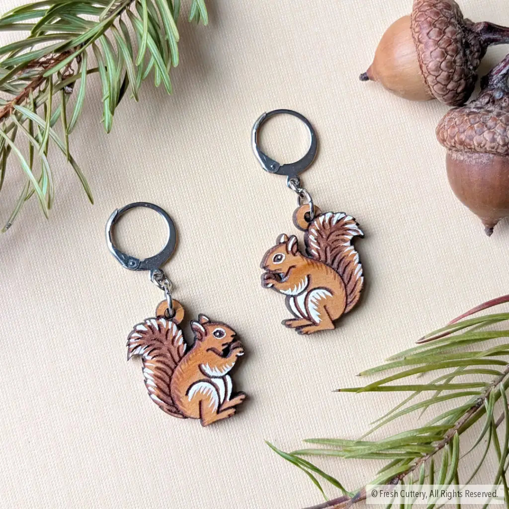 Mini Squirrel Earrings Silver Leverbacks Dangle and Drop Earrings