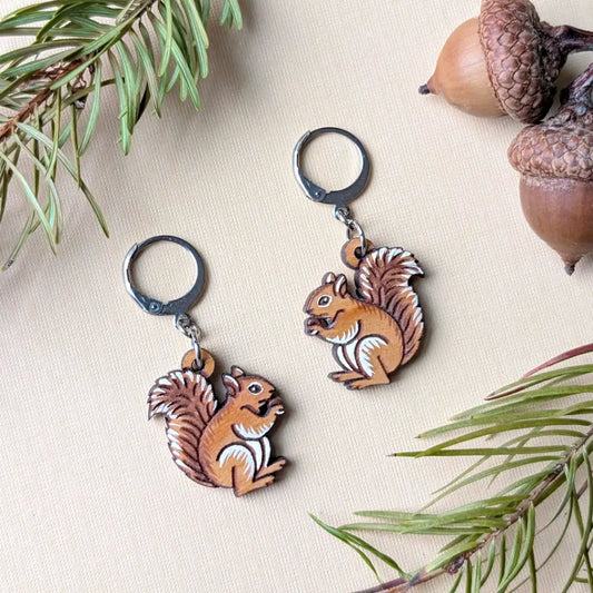 Mini Squirrel Earrings Silver Leverbacks Dangle and Drop Earrings