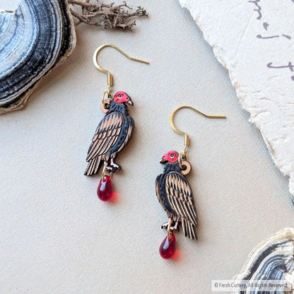 Mini Turkey Vulture Earrings - Gold Ear Wires - Dangle and Drop Earrings