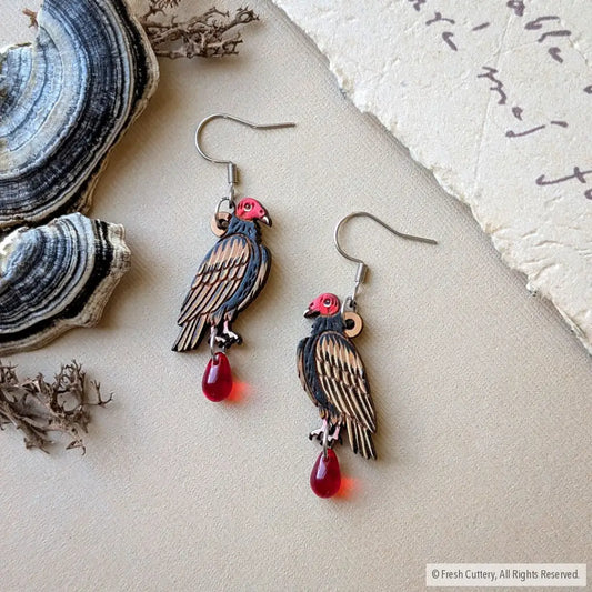 Mini Turkey Vulture Earrings - Silver Ear Wires - Dangle and Drop Earrings
