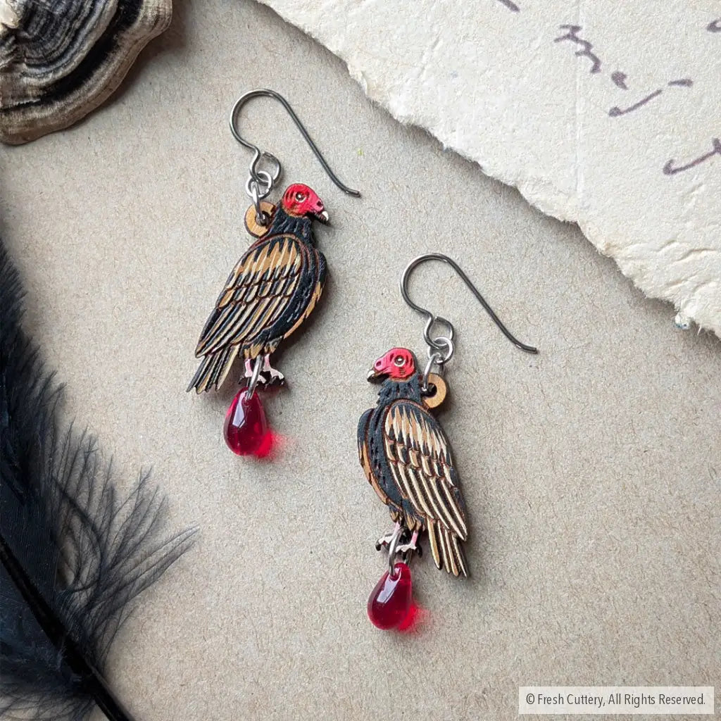 Mini Turkey Vulture Earrings - Titanium Ear Wires - Dangle and Drop Earrings