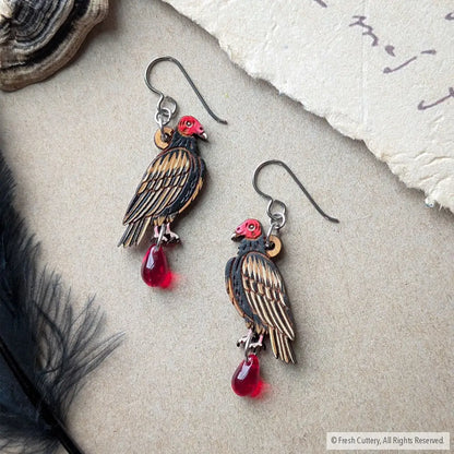 Mini Turkey Vulture Earrings - Titanium Ear Wires - Dangle and Drop Earrings