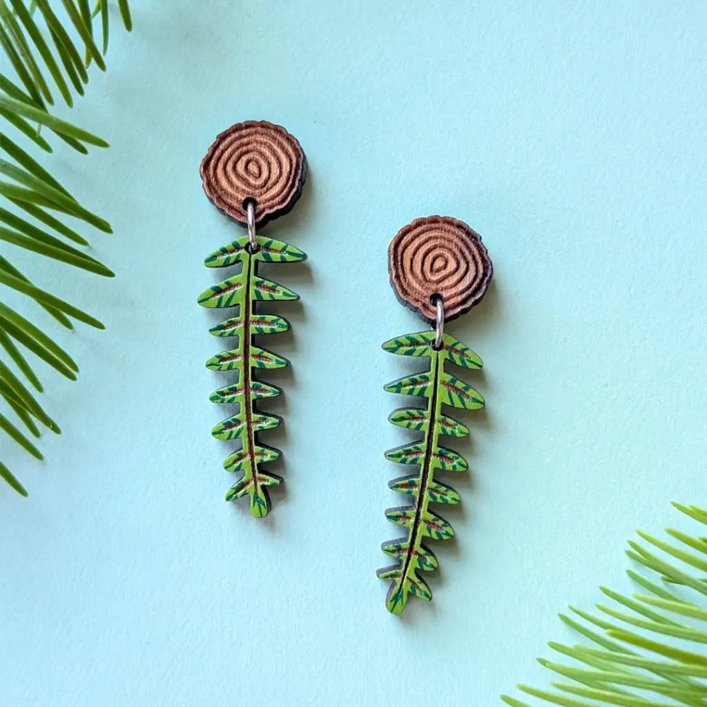 Mini Woodland Fern Earrings Dangle and Drop Earrings