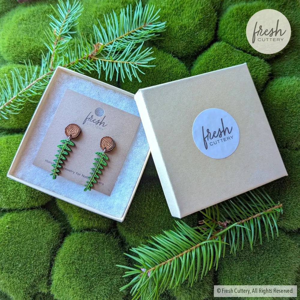 Mini Woodland Fern Earrings Dangle and Drop Earrings