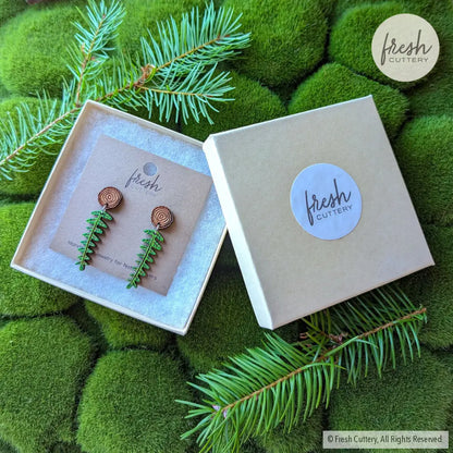Mini Woodland Fern Earrings Dangle and Drop Earrings