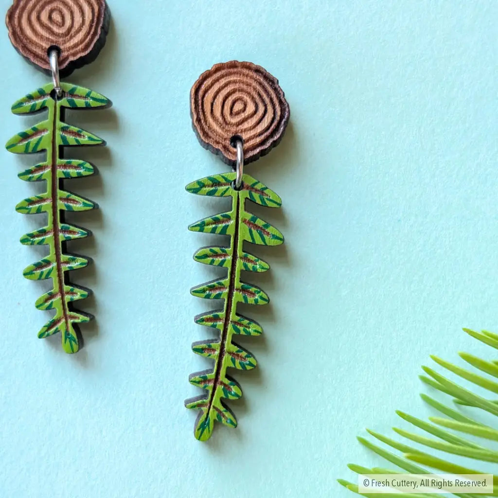 Mini Woodland Fern Earrings Dangle and Drop Earrings
