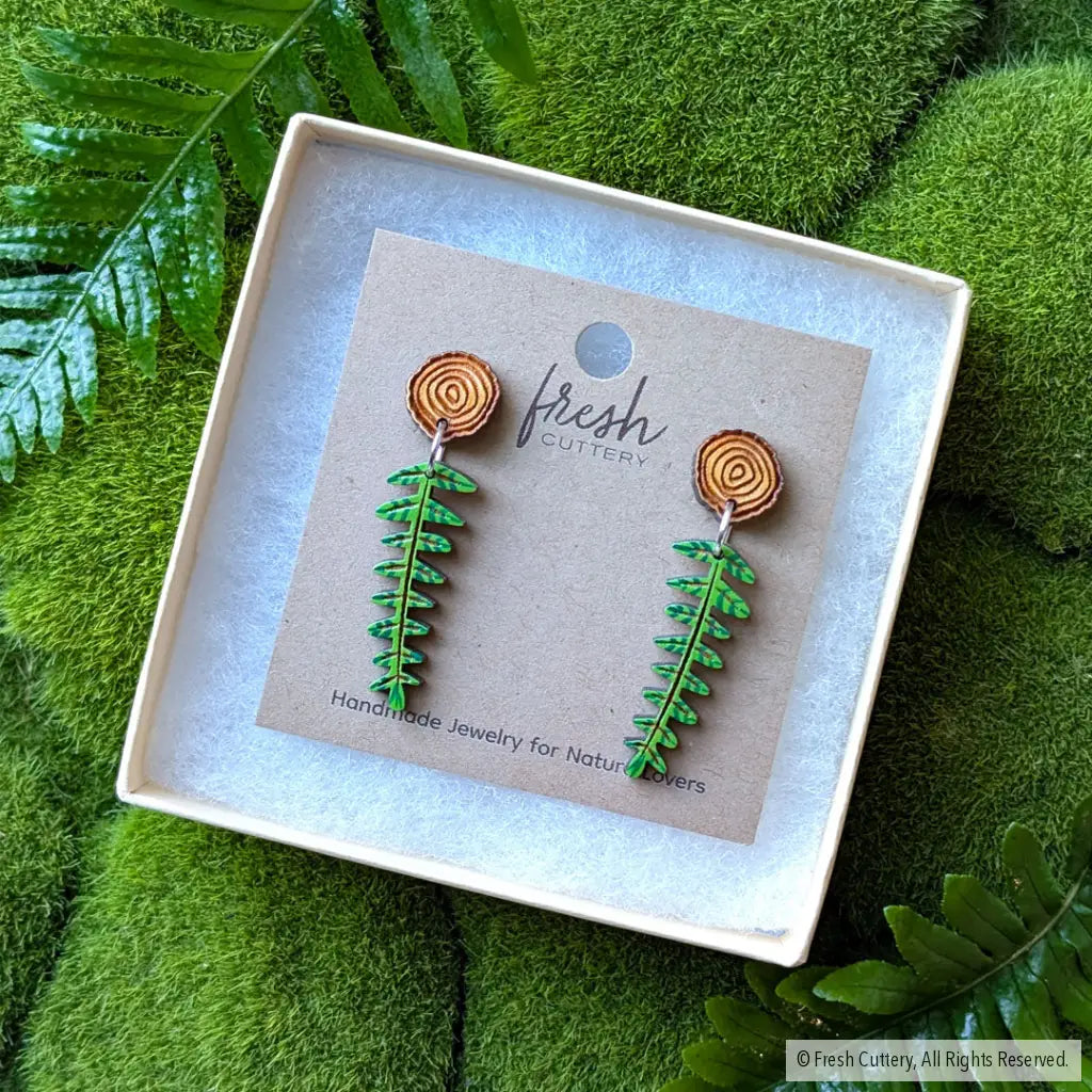 Mini Woodland Fern Earrings Dangle and Drop Earrings