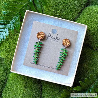 Mini Woodland Fern Earrings Dangle and Drop Earrings