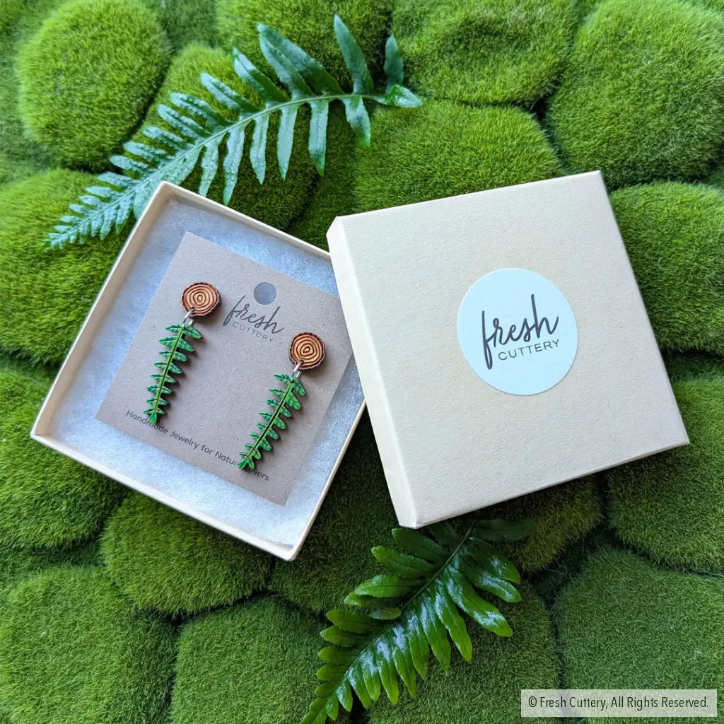 Mini Woodland Fern Earrings Dangle and Drop Earrings