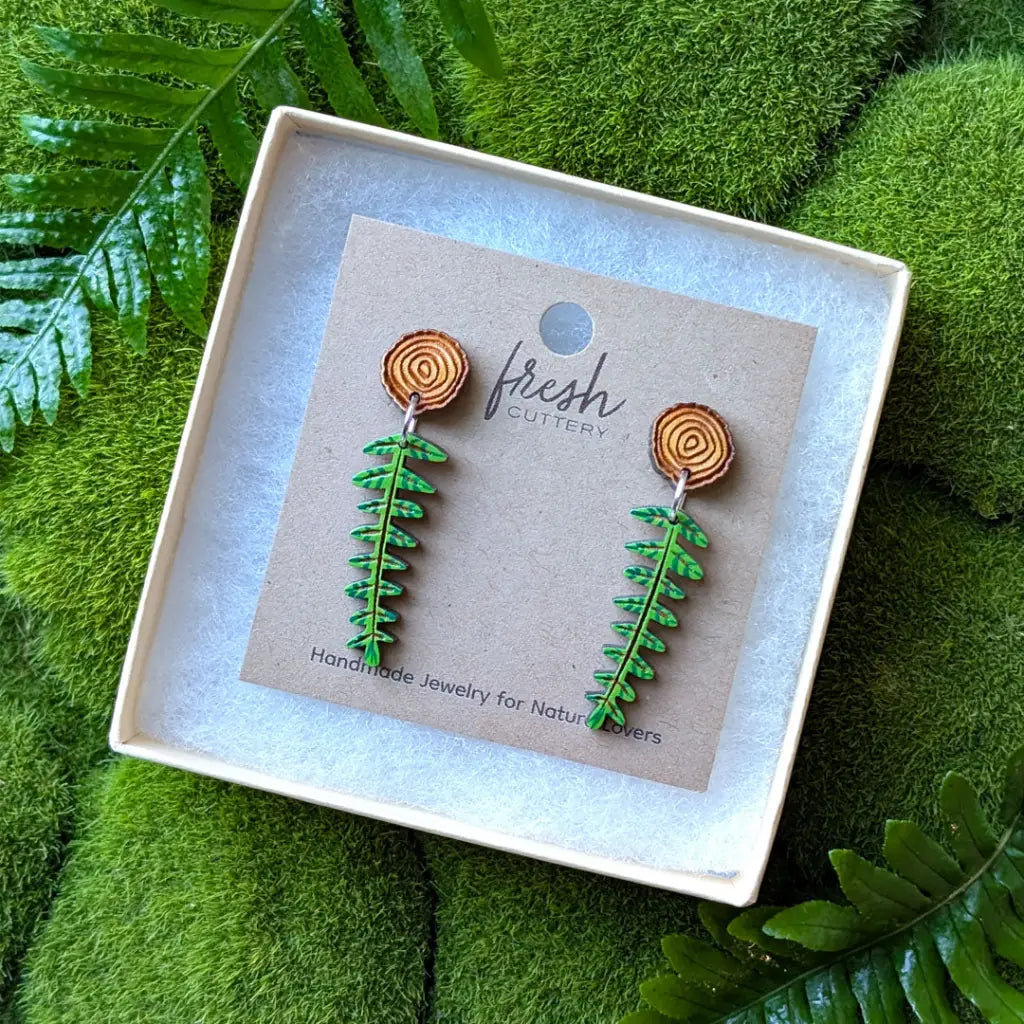 Mini Woodland Fern Earrings Dangle and Drop Earrings