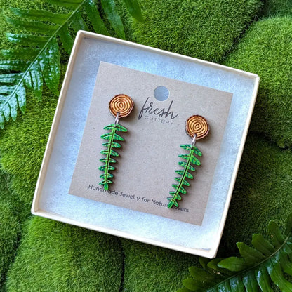 Mini Woodland Fern Earrings Dangle and Drop Earrings