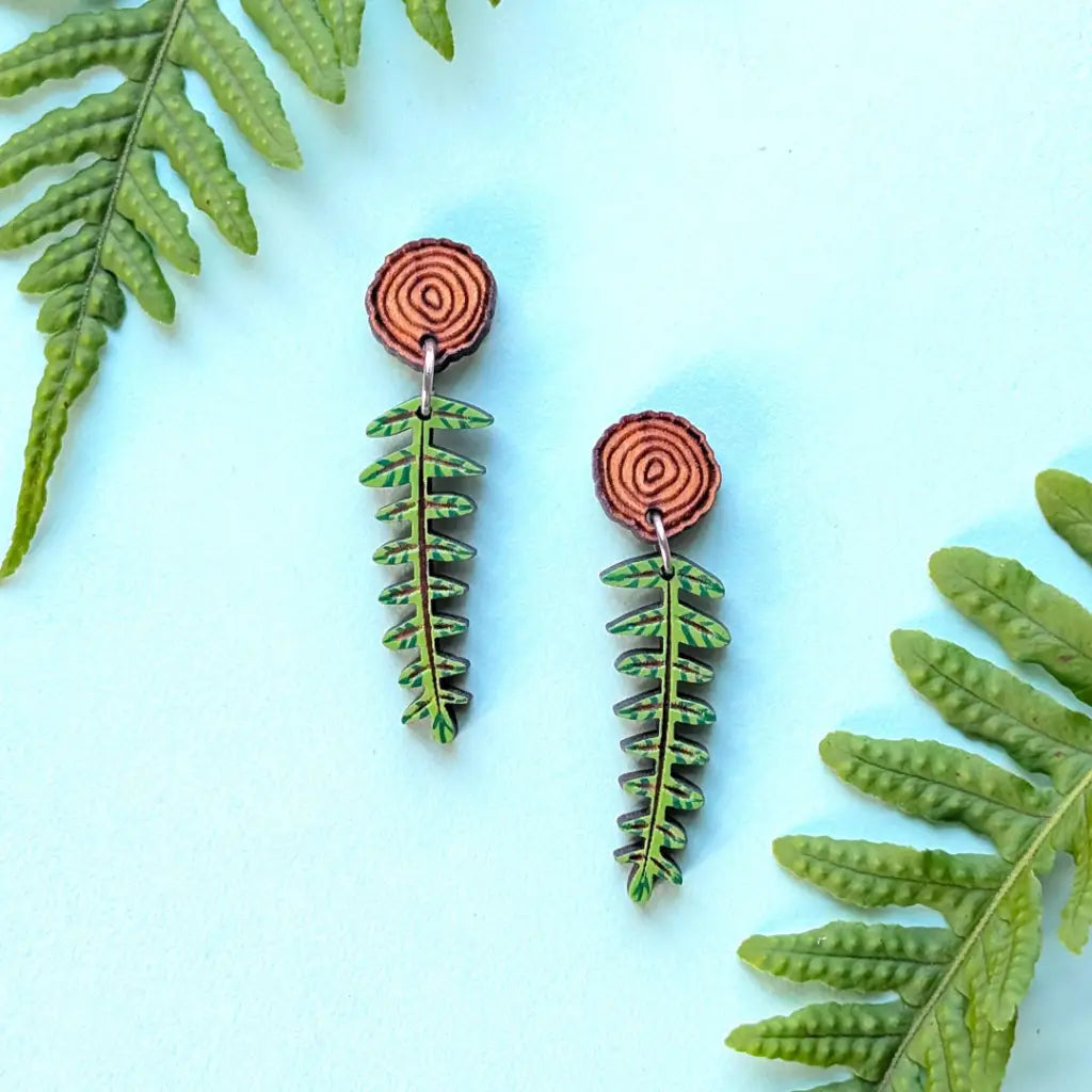 Mini Woodland Fern Earrings Dangle and Drop Earrings