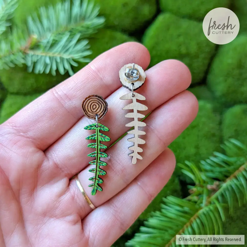 Mini Woodland Fern Earrings Dangle and Drop Earrings