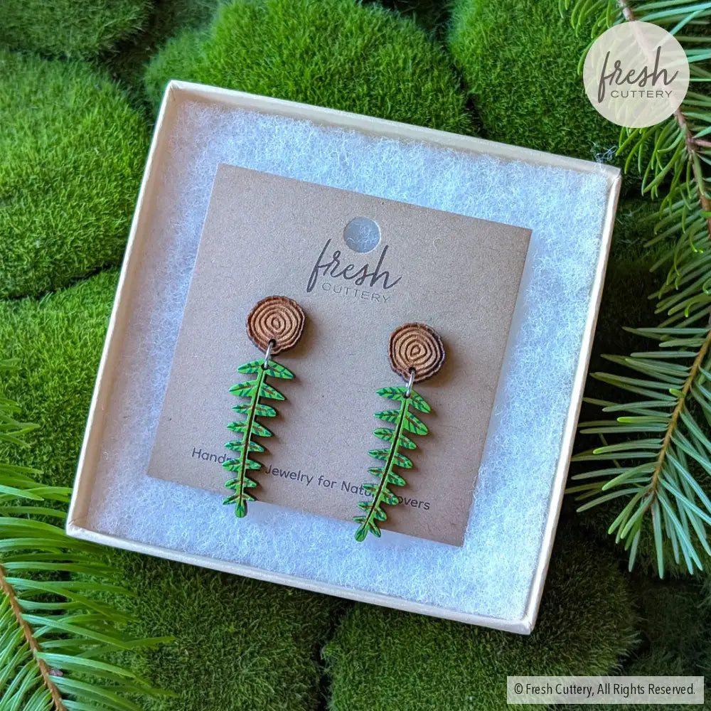 Mini Woodland Fern Earrings Dangle and Drop Earrings