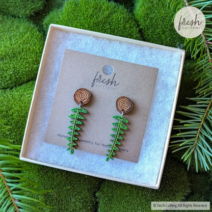Mini Woodland Fern Earrings Dangle and Drop Earrings
