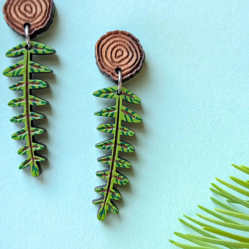 Mini Woodland Fern Earrings Dangle and Drop Earrings