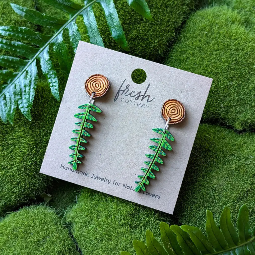 Mini Woodland Fern Earrings Dangle and Drop Earrings